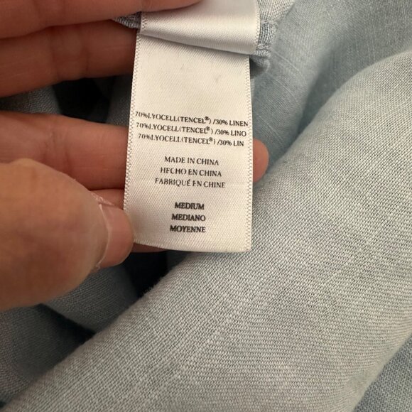 Rails Matea Lace Up V Neck Shirt Spread Collar Linen Blend Vintage Blue Sz M - Picture 11 of 12